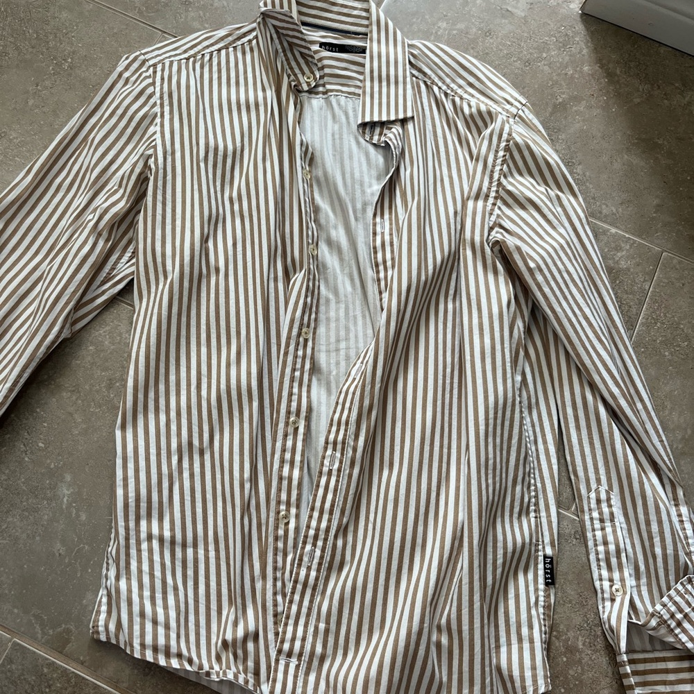 Men's Brown Striped Casual Button-Down Shirt